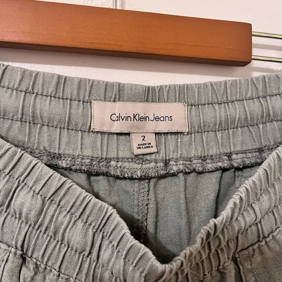 Calvin Klein Linen Pants, Soft Natural Green, US 2 - Picture 4 of 6